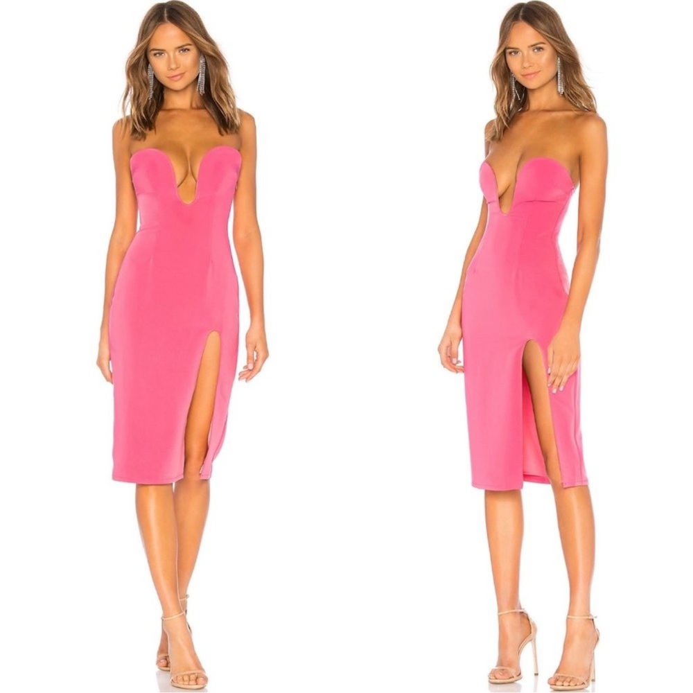 h:ours Lazaro Strapless Plunge Midi Dress in Pink Candy size XS NEW $160